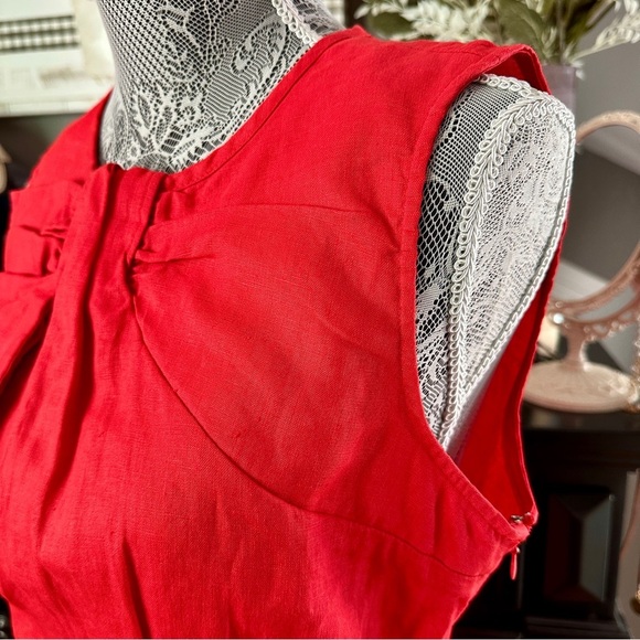 Adrienne Vittadini Red Linen Sheath Dress w/ Statement Bow Detail Size 6 (EUC) - Picture 5 of 16